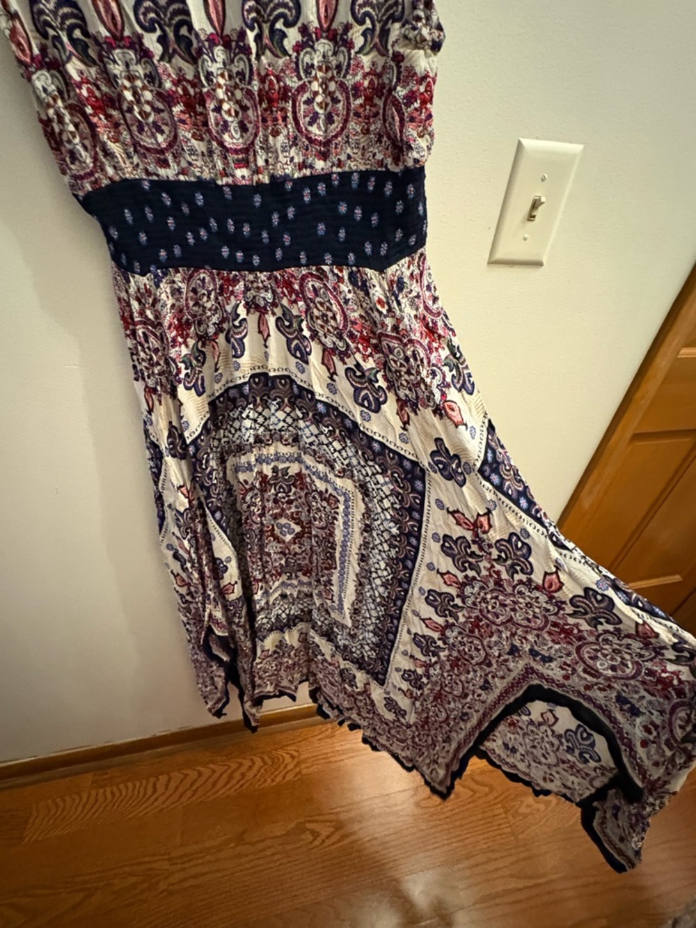 Bohemian Maxi Dress in Navy, Cream & Red - Picture 2 of 4
